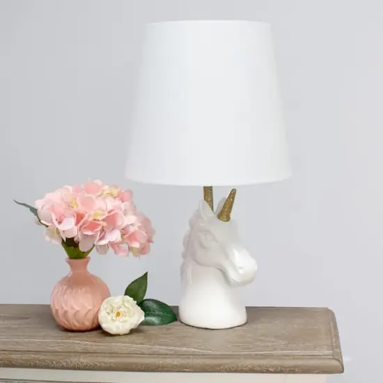 Simple Designs 15.5" Unicorn Table Lamp White/Gold Glitter {5}