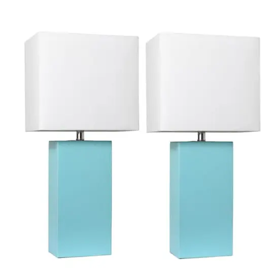 Elegant Designs&trade; 2 Pack Leather Table Lamps with White Shades Aqua and White {1}