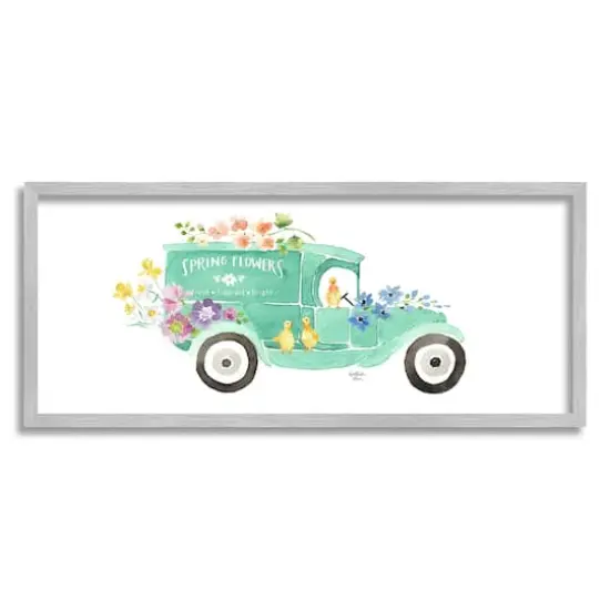 Stupell Industries Chicks Driving Spring Flowers Car Floral Blossoms Framed Giclee Art Gray {1}