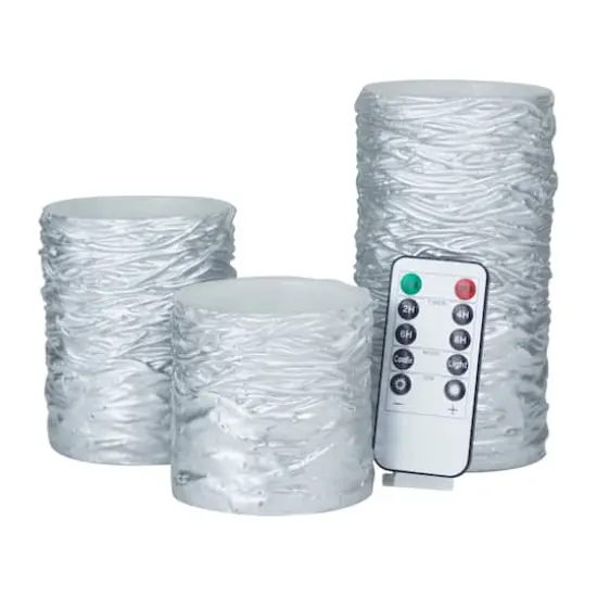 Silver Traditional Flameless Candle Set {1}