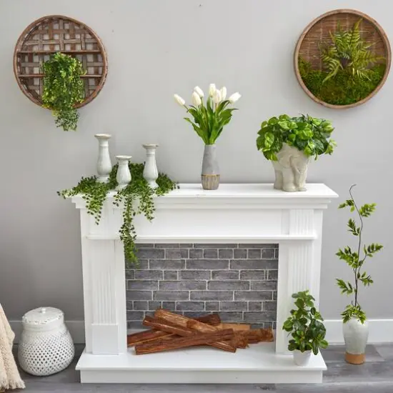 22" White Dutch Tulip Arrangement in Gold Trim Stoneware Vase {5}