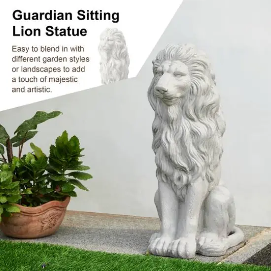Glitzhome&reg; 27.75" MGO Guardian Sitting Lion Garden Statue {8}