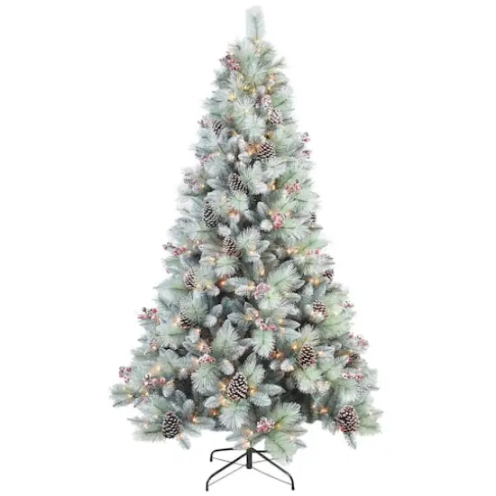 7ft. Pre-Lit and Pre-Decorated Glitter Mixed Pine Artificial Christmas Tree, Clear LED Lights {1}