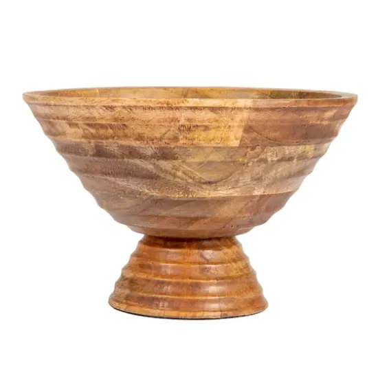 Hello Honey&reg; 9.75" Ridged Mango Wood Footed Bowl Light Brown {5}