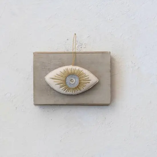 Hello Honey&reg; 5.5" Gold & Silver Embroidered Evil Eye Cotton Velvet Ornament {4}