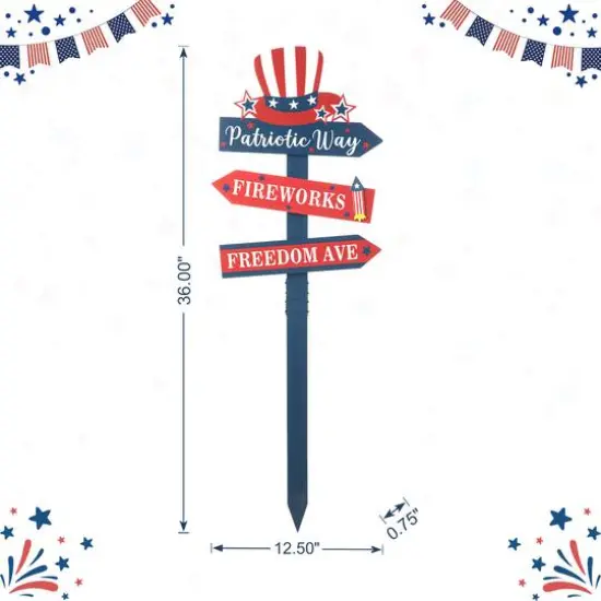 Glitzhome&reg; 36" Directional Patriotic Top Hat Stake {9}