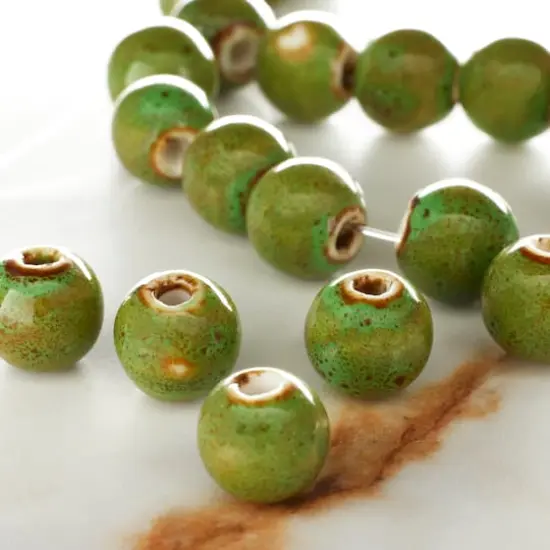 Green Ceramic Round Beads, 12mm by Bead Landing&trade; {3}