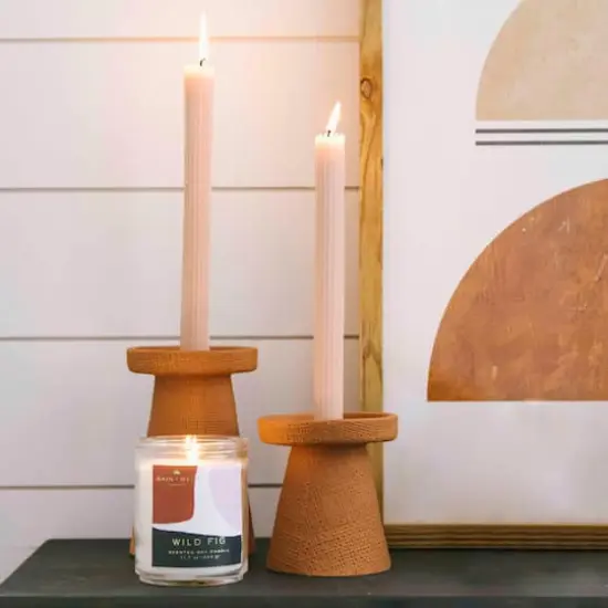 Hello Honey&reg; Stoneware Pillar & Taper Candle Holders Terracotta {8}
