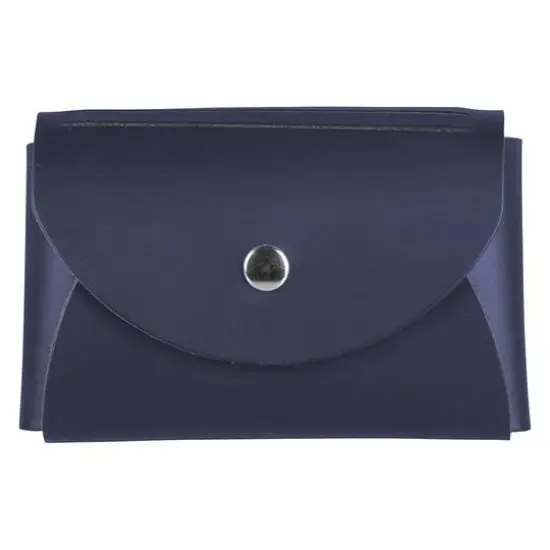 JAM Paper Italian Leather Business Card Holder Case with Round Flap Navy Blue {1}