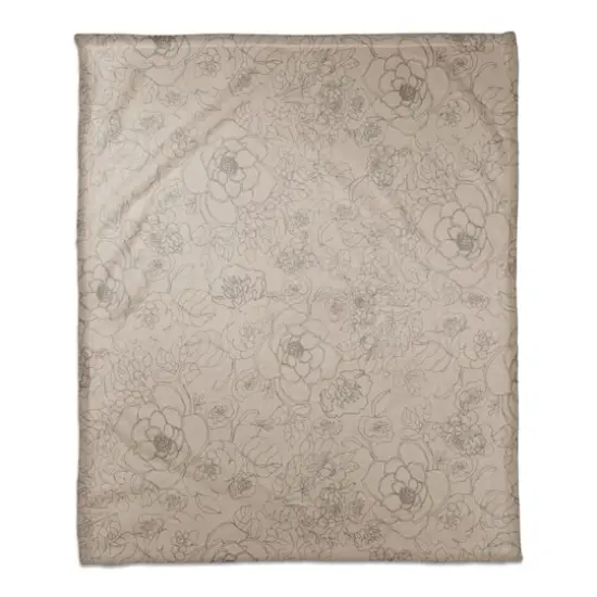 Line Floral Coral Fleece Blanket Tan {1}