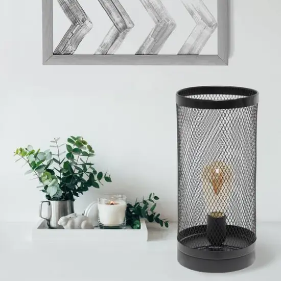 Simple Designs 13" Mesh Cylindrical Steel Table Lamp Black {5}
