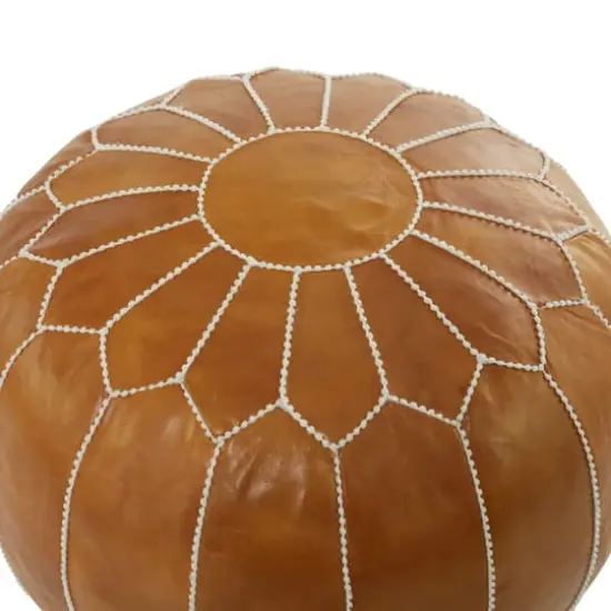 Light Brown Leather Bohemian Pouf, 24" x 24" x 18" {4}