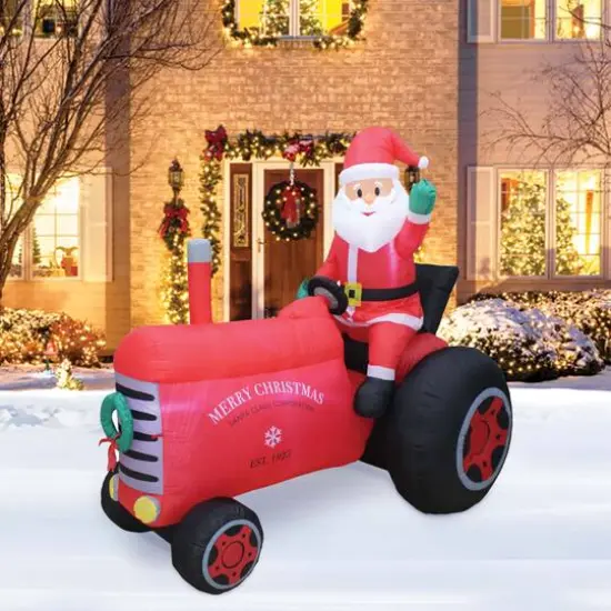 6ft. Inflatable Christmas Santa on Vintage Tractor {6}