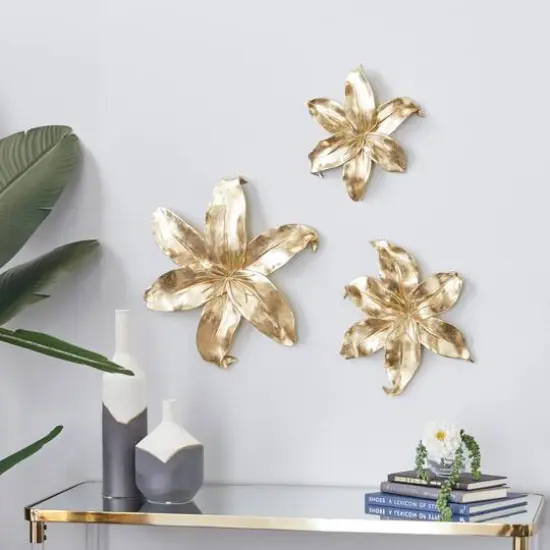 Set of 3 Gold Plastic Wall Decor 18", 14", 12" {9}