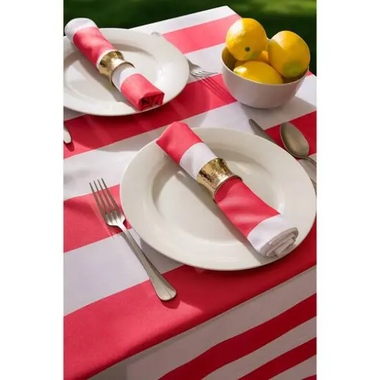 Coral Cabana Stripe Outdoor Tablecloth 60" Round {4}
