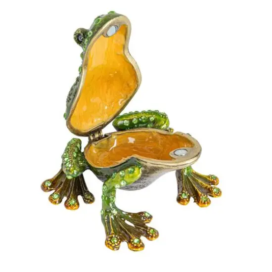 Hello Honey&reg; 3" Green Jeweled Frog Trinket Box {6}