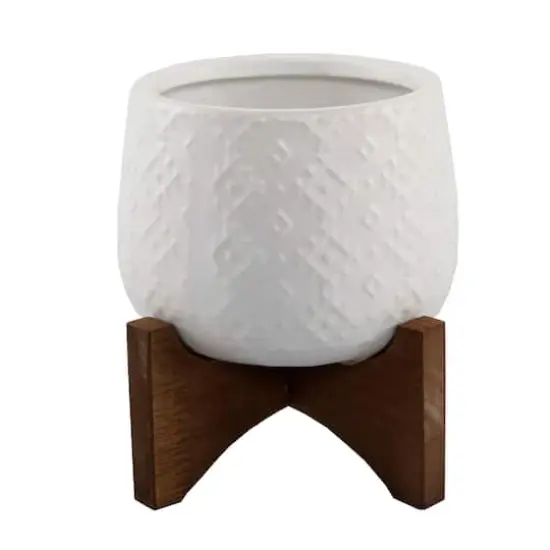 Flora Bunda 3.5" Matte White Indian Ceramic On Stand {1}