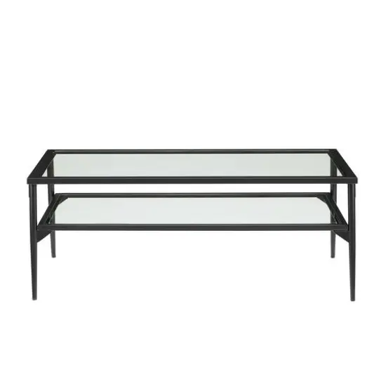 42" Black Two Tier Glass and Metal Coffee Table {7}