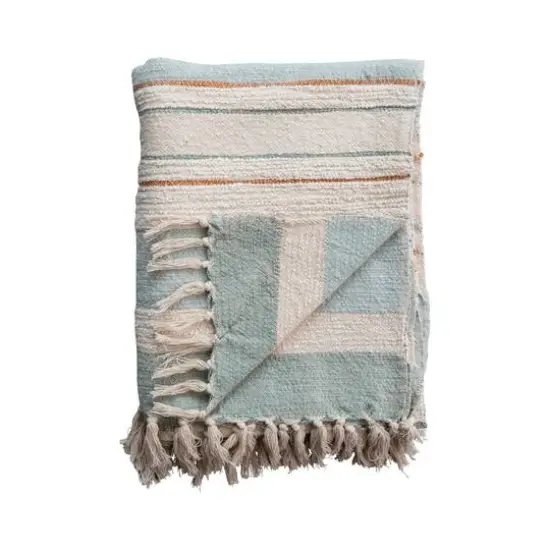 Hello Honey&reg; 60" Multicolor Striped Woven Cotton & Linen Throw with Fringe {7}