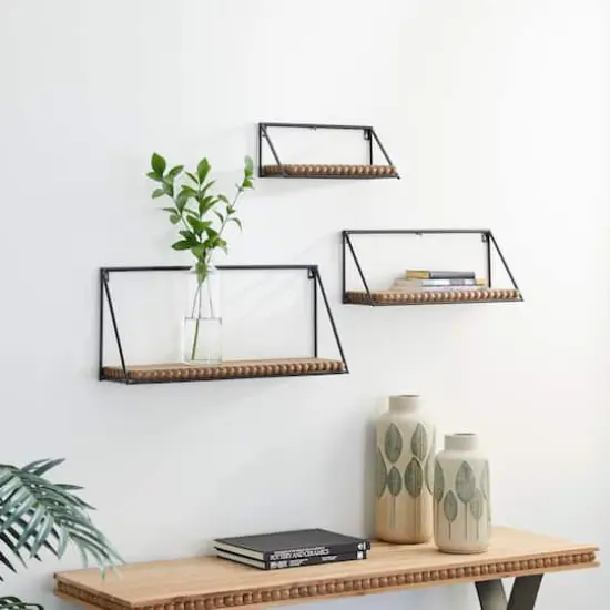 Set of 3 Black Metal Industrial Wall Shelf, 24", 19", 14" {7}