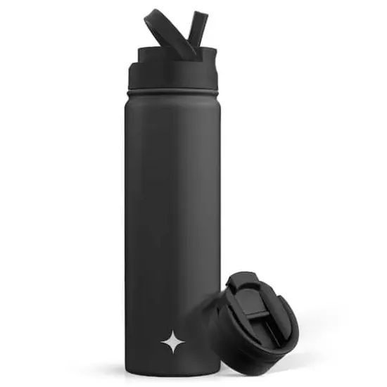 JoyJolt® 22oz. Triple Insulated Water Bottle with Flip Lid & Sport Straw Lid Black {1}