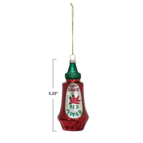 Hello Honey® 5.25" Hand-Painted Glass Hot Sauce Bottle Ornament with Glitter {4}