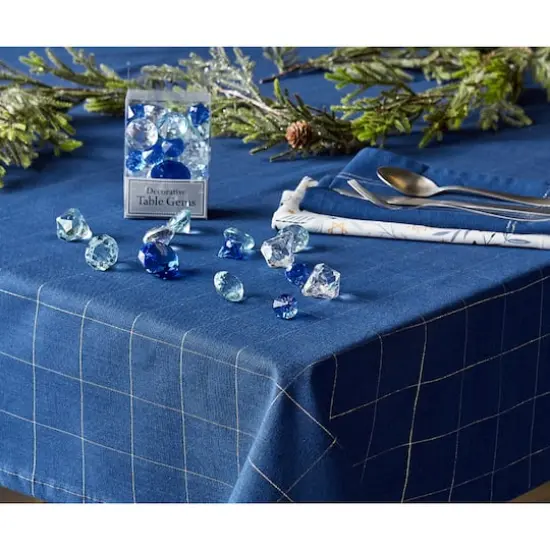 Blue Metallic Windowpane Tablecloth 60" x 120" {5}