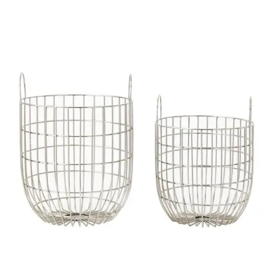 Set of 2 Silver Iron Contemporary Storage Basket, 17" x 13" x 13" {6}