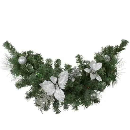 30" Unlit Poinsettia, Pine Cone & Ball Swag, Silver {1}