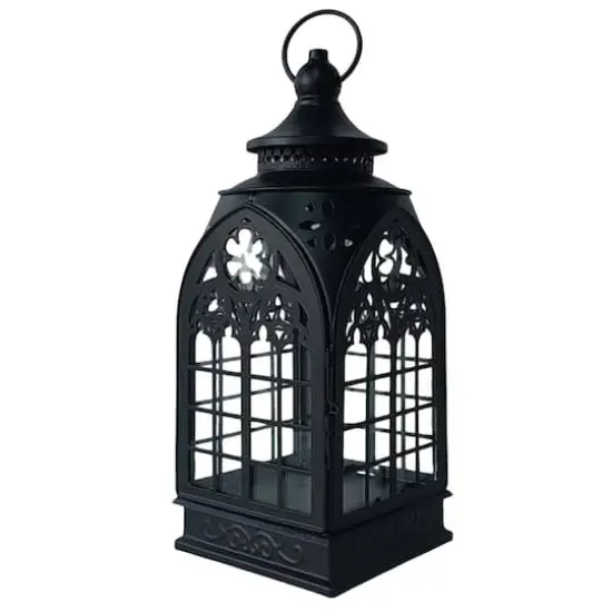 12.25" Black Cathedral Metal & Glass Lantern by Ashland&reg; {3}