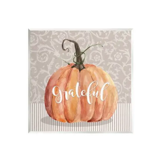 Stupell Industries Grateful Autumnal Pattern Pumpkin Wall Plaque Art {1}