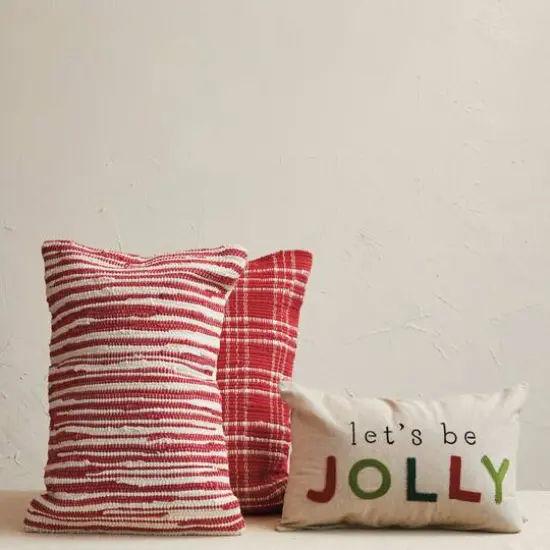 Hello Honey&reg; 24" Red & White Hand-Woven Cotton Chindi Lumbar Pillow Set {3}