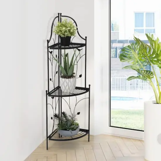 Glitzhome&reg; 3-Tier Black Metal Corner Plant Stand {3}