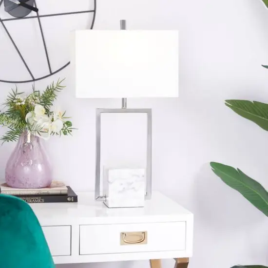 CosmoLiving by Cosmopolitan Silver Marble Modern Table Lamp, 25" x 14" x 10" {9}