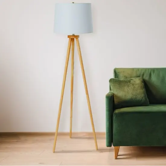Hello Honey&reg; Mid-Century Modern Tripod Wood Floor Lamp with Linen Shade Natural {6}