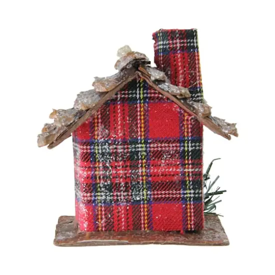 4" Frosted & Glittered Red & Brown Plaid Country Cabin Christmas Ornament {5}
