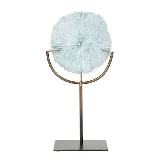 12.5" Light Blue Polystone Coral Textured Sculpture with Bronze Stand {5}