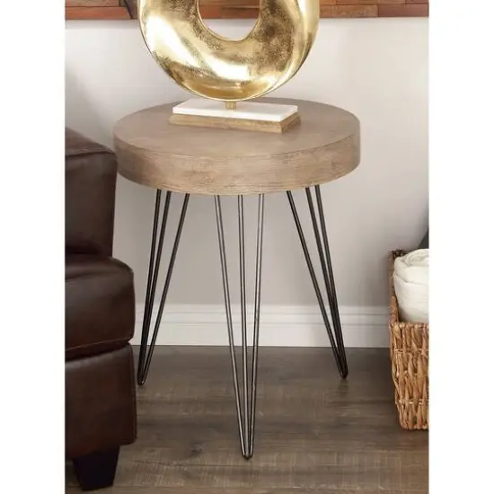 Brown Wood & Metal Modern Accent Table {8}