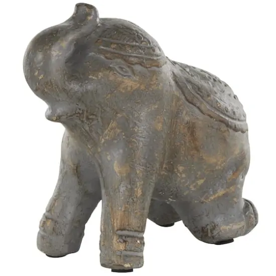 10.5" Dark Gray & Brown Handmade Distressed Paper Mache Elephant Sculpture {1}