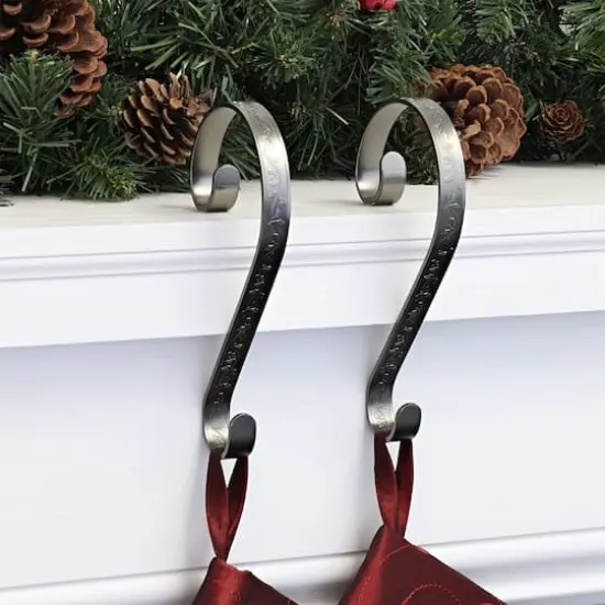 Haute Decor Stocking Scroll&reg; Holly Embossed Pewter Stocking Holders, 2ct. {3}