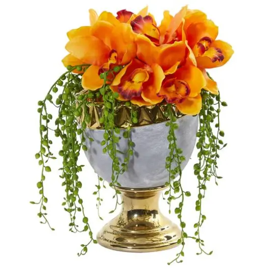 13" Boat Orchid in Designer Urn Orange {1}