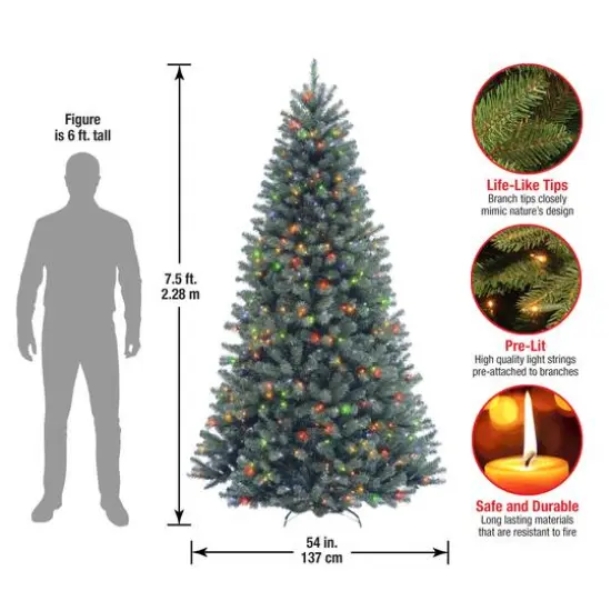 7.5 ft. Pre-lit Hinged North Valley Spruce Blue Medium Artificial Christmas Tree, Multicolor Lights {6}