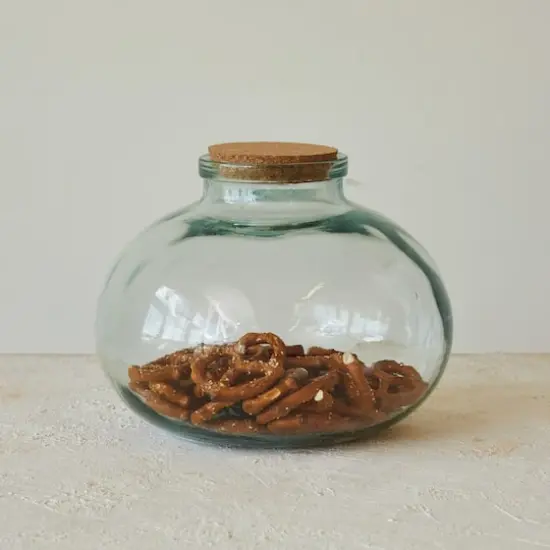 Hello Honey&reg; 9" Round Clear Reclaimed Glass Jar with Cork Lid {3}