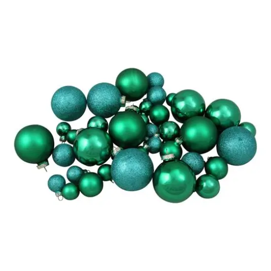 40ct. Green 2-Finish Multiple Size Glass Ball Christmas Ornaments {1}