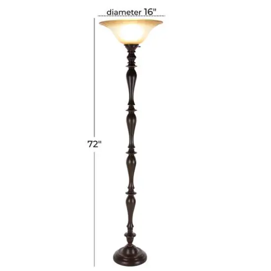 Brown Tempered Glass and Polystone Traditional Torchiere Floor Lamp, 72" x 16" x 16" {5}