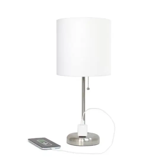 Creekwood Home Oslo 19.5" Power Outlet Table Lamp Brushed Steel Base/White Shade {7}