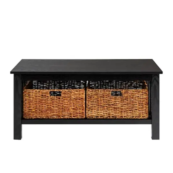 Walker Edison 40" Black Mission Storage Coffee Table with Baskets {3}