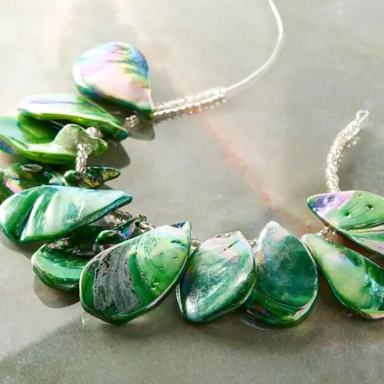 Green Aurora Borealis Shell Teardrop Beads, 32mm by Bead Landing&trade; {3}
