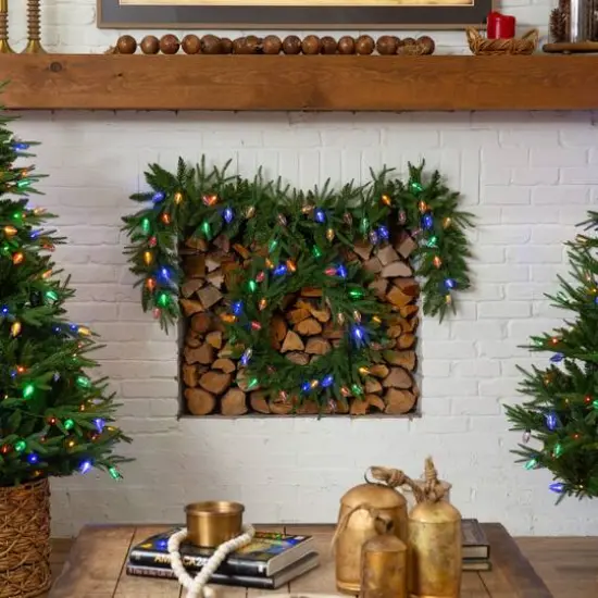 24in. Pre-Lit Artificial Luxembourg Pine Christmas Wreath with 35 Multicolored Traditional Bulb LED Lights {13}