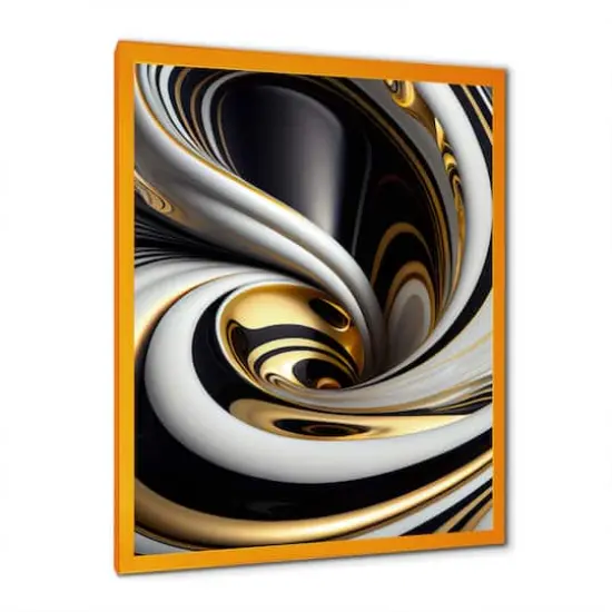 Designart 'Gold Black And White Stained Glass I' Modern Framed Canvas Wall Art Thick Gold {3}